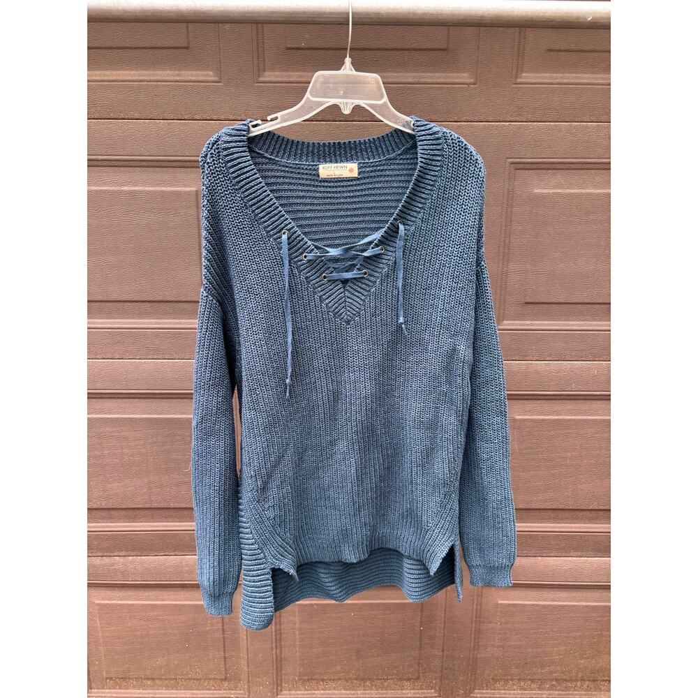 Ruff Hewn Women's Heavy Aqua Long Sleeve Pull-Over Sweater Size L